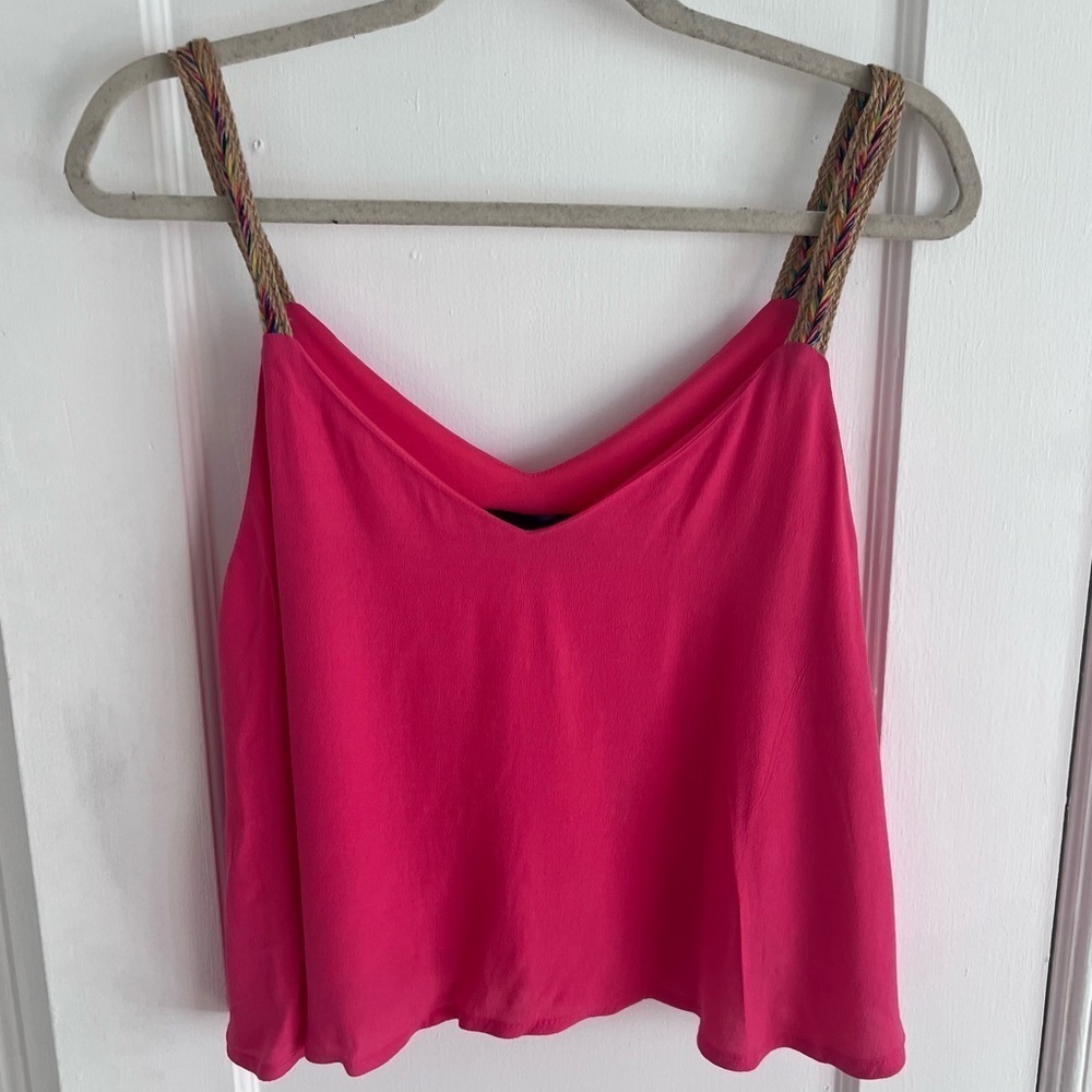 Blue Rain Magenta Boho Flowy Crop Tank​ with Braided Straps​​​​​
